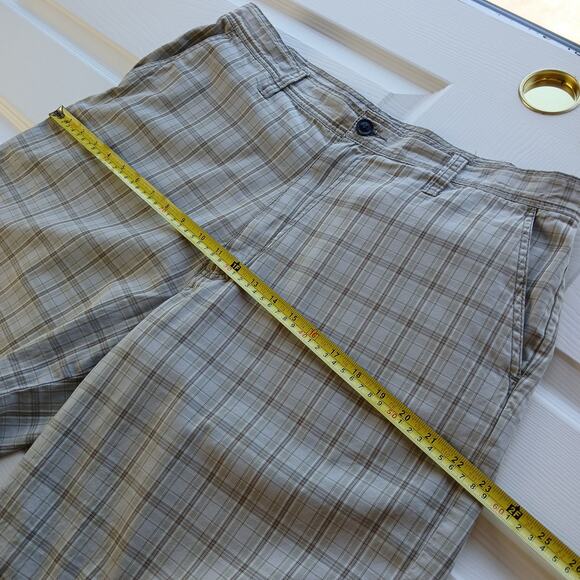 Reunion Herb Tan Plaid Cotton Shorts Men's 36 chino bermuda EUC casual pockets - Picture 9 of 12